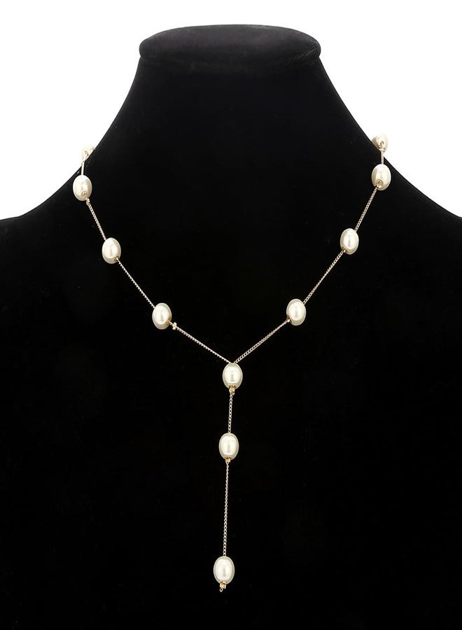Uarein Pearl Jewelry Sets for Women Brides Wedding Faux Pearls Necklace Bracelet Earrings Set Simulated Pearls Set Adjustable Y-shaped Pearl Necklaces Dainty Bridesmaid Jewelry Gifts (Gold) - Image 5